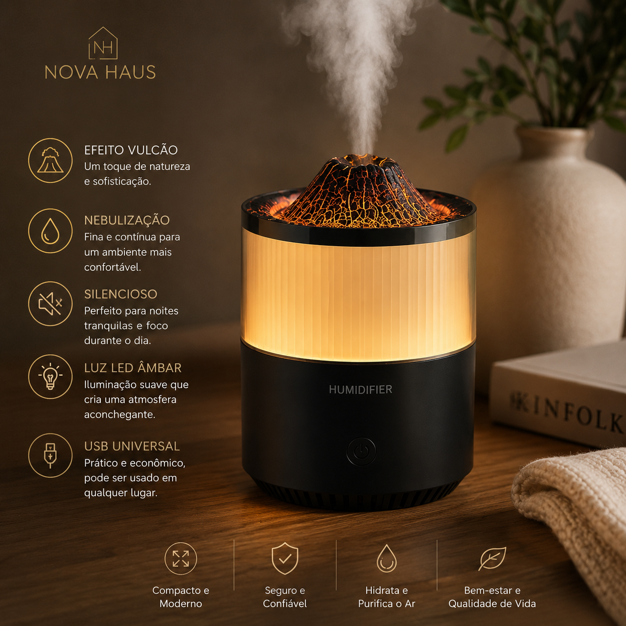 Umidificador Luminaria Vulcao